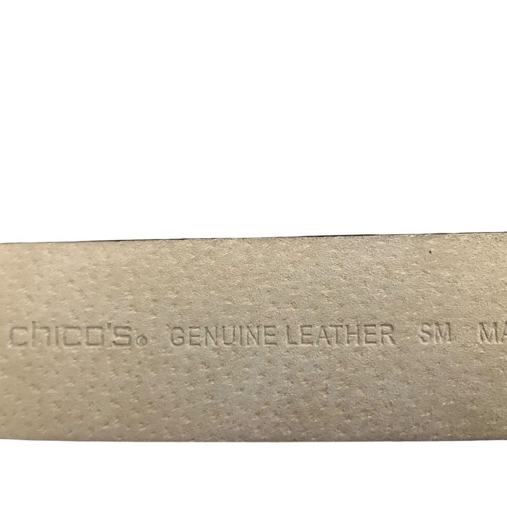 CHICOs Belt Leather Black Gold Silver Tone Hook Buckle Art To Wear Statement S/M - Picture 11 of 13